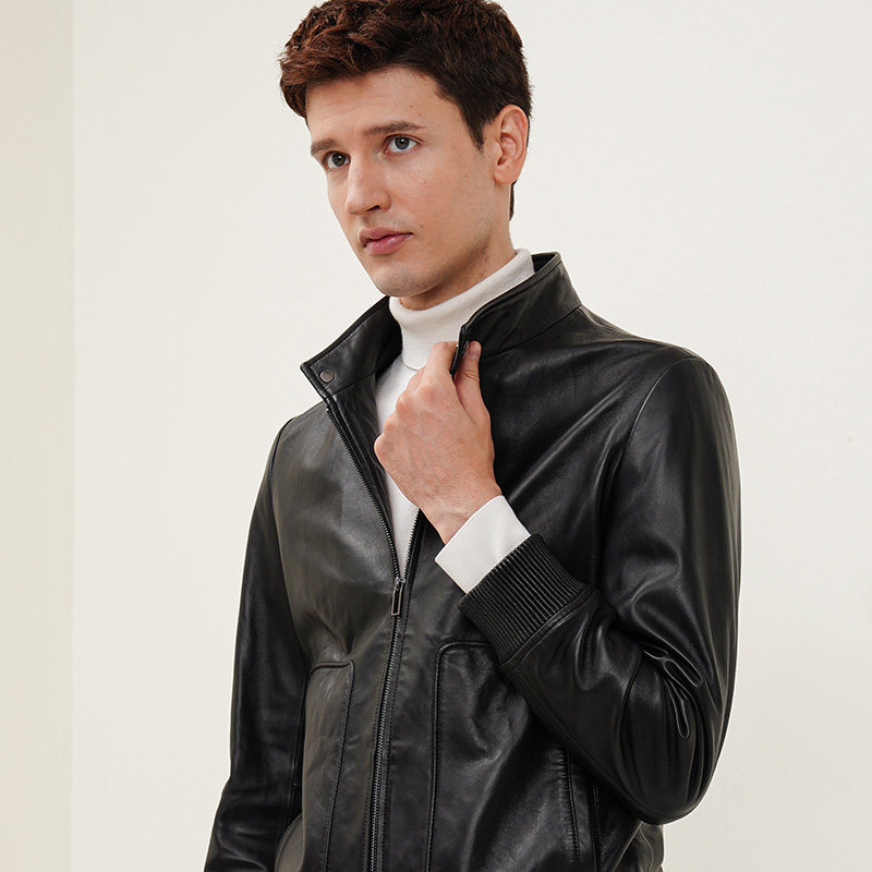 报喜鸟秋冬新款商务休闲羊皮时尚皮夹克机车真皮皮衣