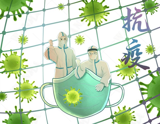 卡通手绘网格病毒细菌抗击新冠防护护医生护士设计素材