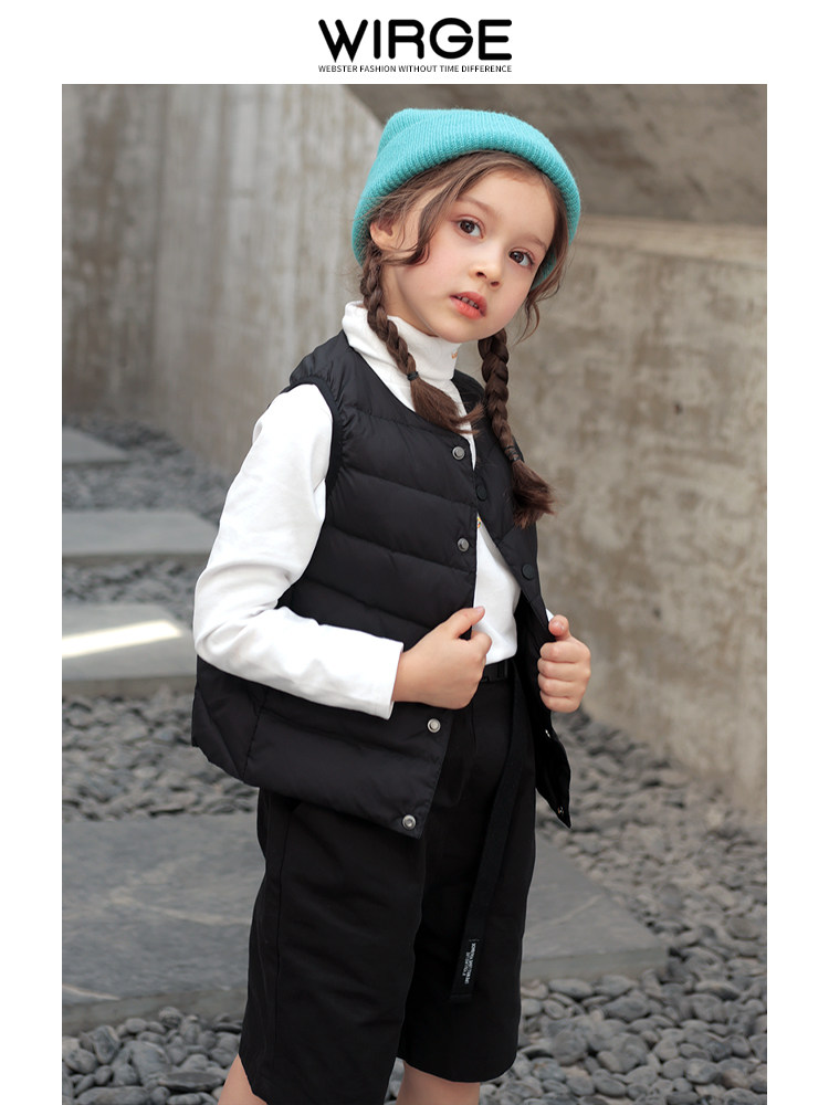 羽绒男女韦氏童装儿童马甲女童纯色白羽绒保暖羽绒马甲