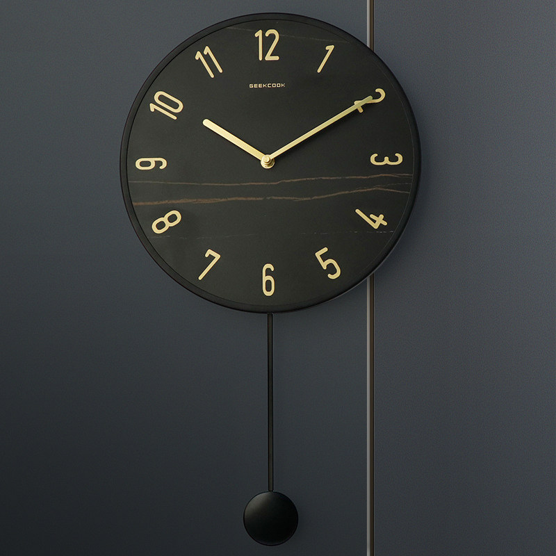 轻奢家用静音挂钟北欧简约岩板时钟现代挂墙挂钟