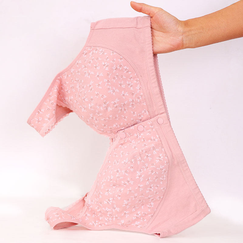 前开文胸纯棉棉布肥大哺乳喂奶胸罩内衣中老年人文胸