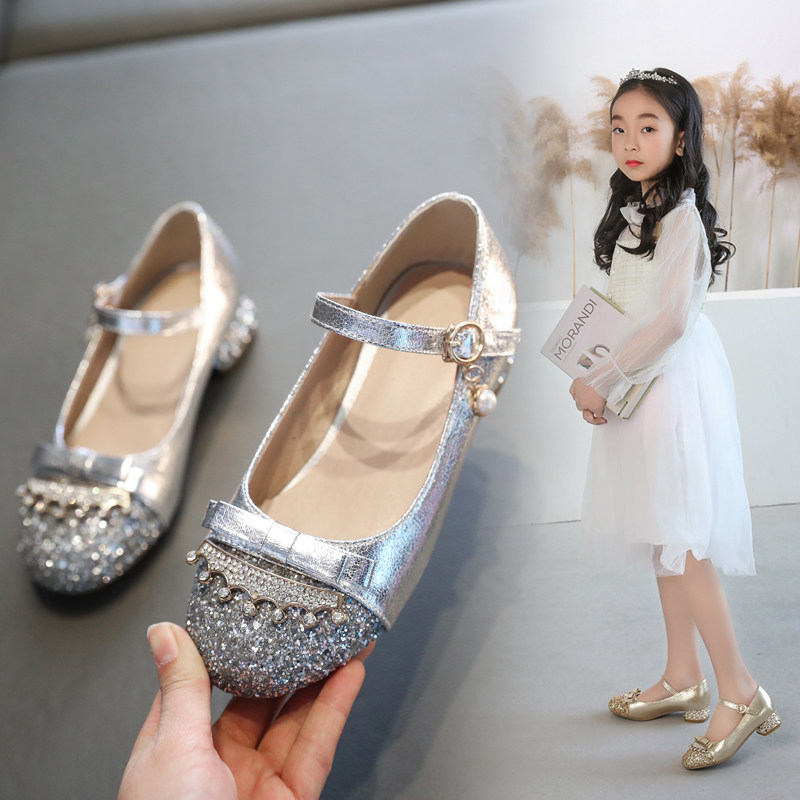 女童公主小女孩水晶皮鞋春秋儿童单鞋高跟鞋表演走秀皮鞋