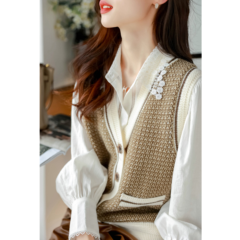 太好看了~宽松慵懒！！宽松复古撞色马甲背心针织开衫菠萝针V领女