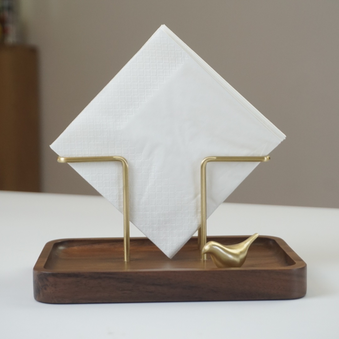 西餐厅民宿餐巾纸咖啡馆纸巾架黑胡桃实木方巾纸座纸巾架