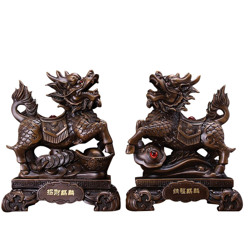 摆件大号玉麒麟一对镇宅辟家居客厅风水装饰品招财摆件