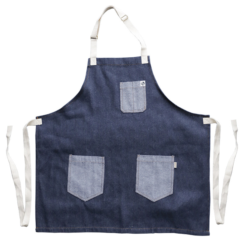 日式全纯纯棉刺绣牛仔布围裙包邮家用西餐烘焙围裙