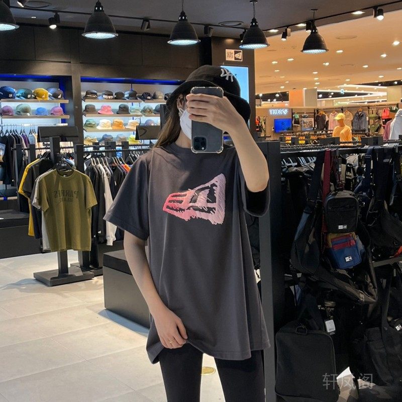 韩国专柜正品newera纽亦华夏季圆领宽松透气蜡笔渐变短袖t恤mlb联