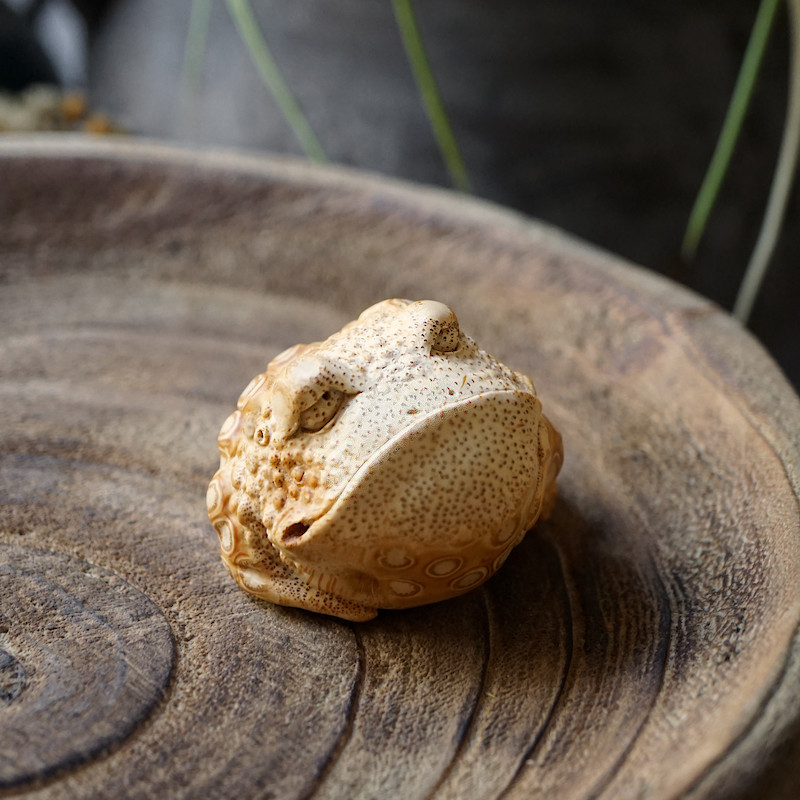 方颜金蟾天然老料招财竹根雕刻手把文艺挂件竹编