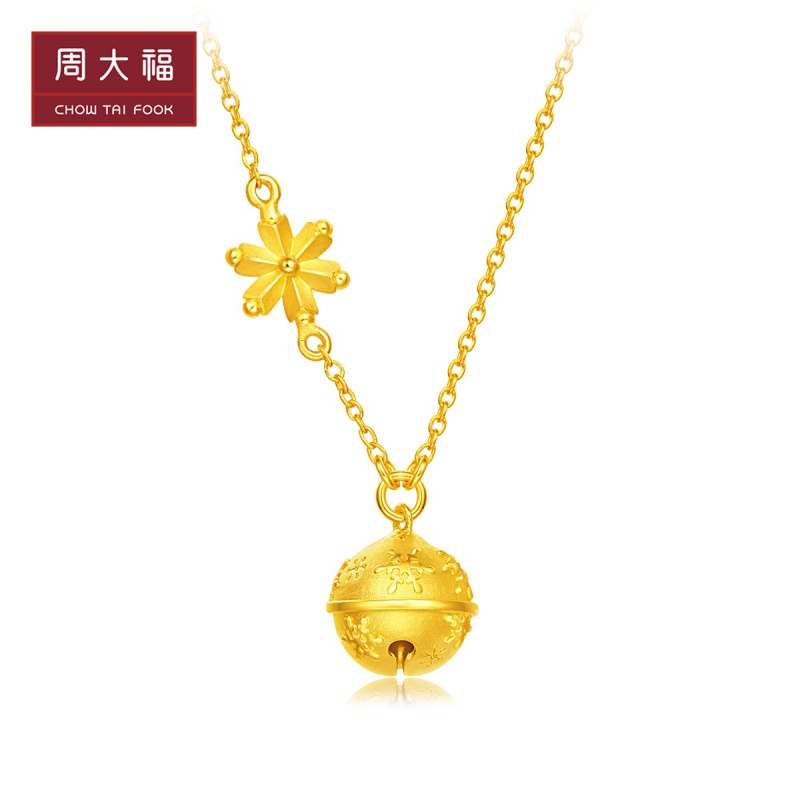 周大福游乐场圣诞雪花铃铛足金黄金项链吊坠计价计价黄金项链