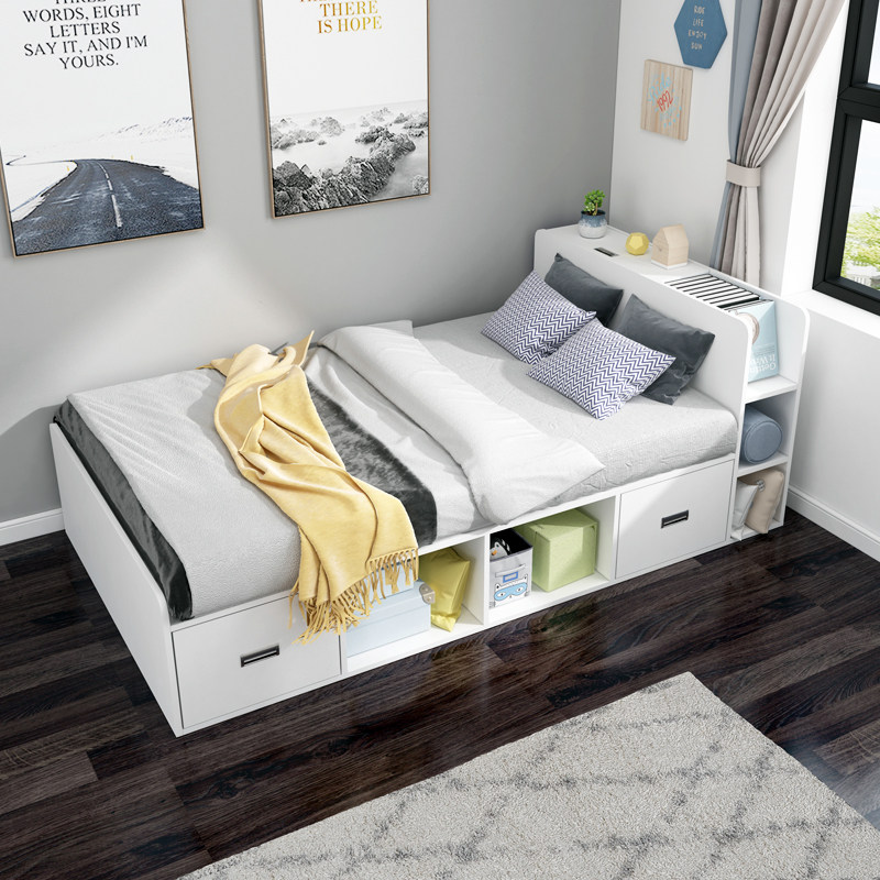 简约现代单人床卧室榻榻米收纳多功能储物床1.2米抽屉床箱体定制