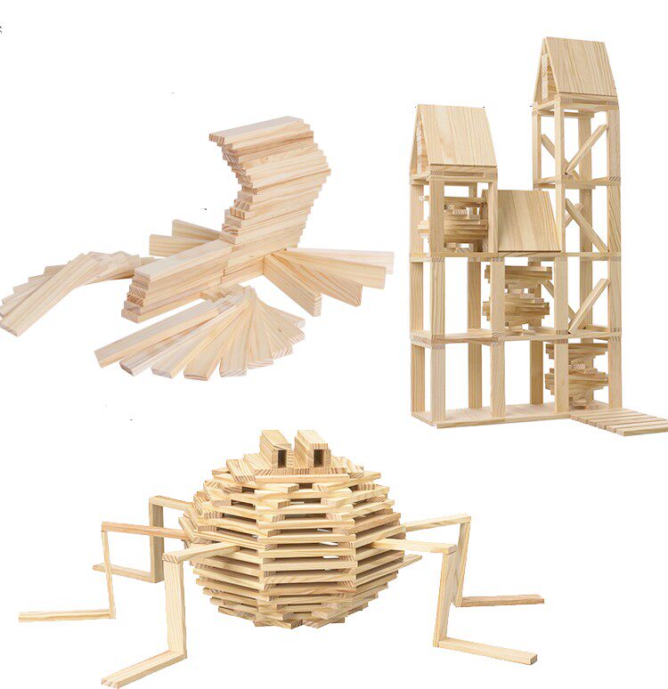 拼插益智智力300片建构儿童实木木质木头原木建构