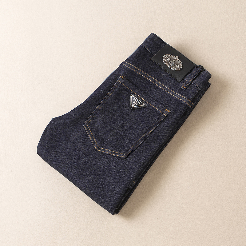 欧洲站深蓝色牛仔裤修身小直筒长裤轻奢潮牌纯棉弹力百搭休闲男裤