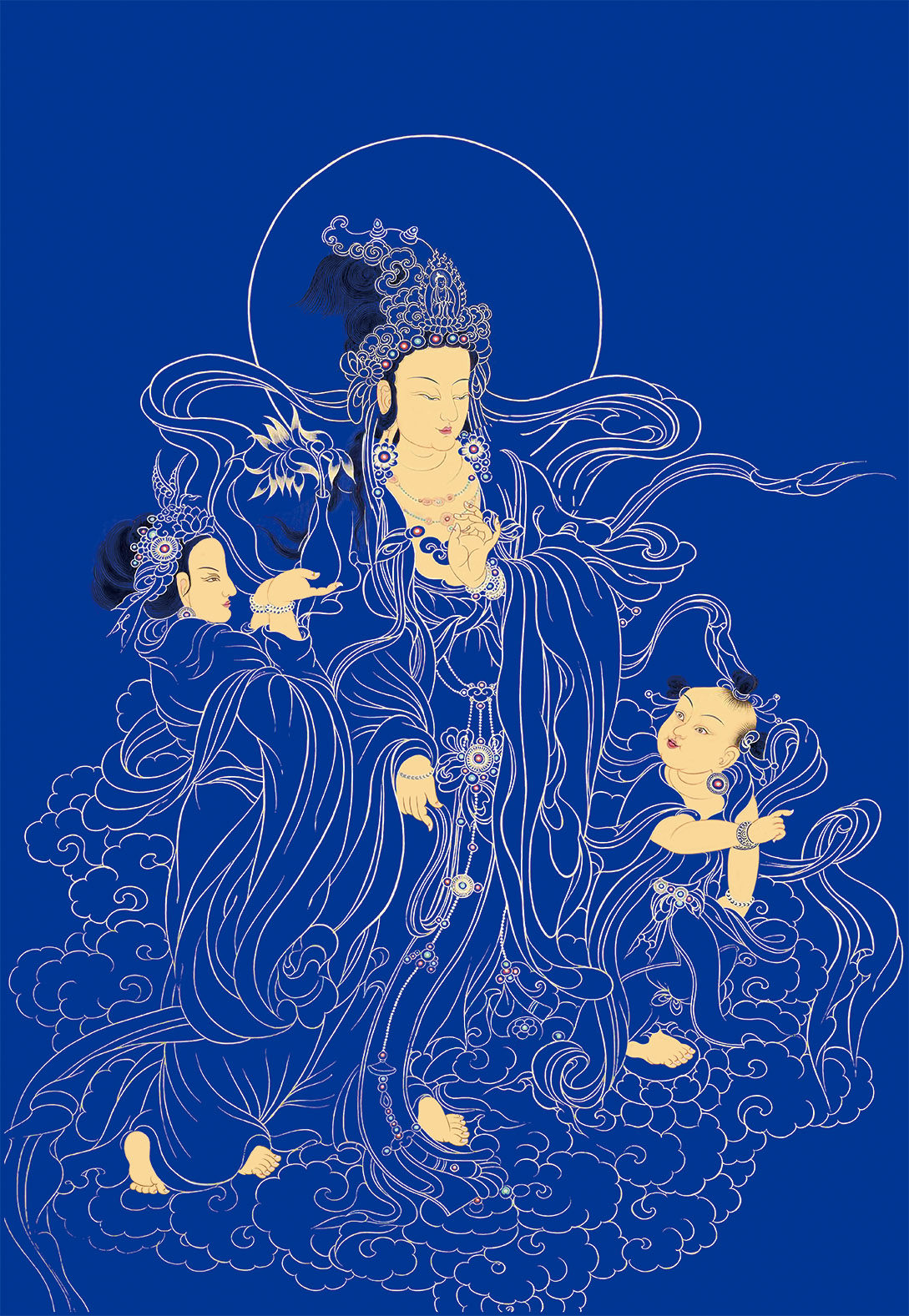 观世音菩萨蓝唐静心减压唐卡描金佛像涂色diy手绘填色装饰画