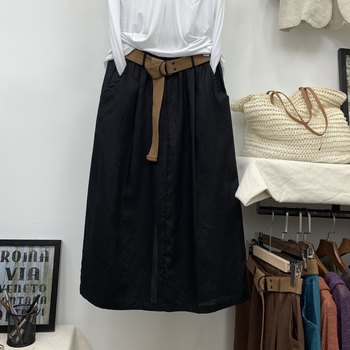 Summer linen skirt ໃຫມ່ຂອງແມ່ຍິງສີດໍາ a-line skirt ວັນນະຄະດີ retro skirt ຝ້າຍແລະ linen ຂອງແມ່ຍິງສີແຂງ skirt ກາງ-ຍາວ