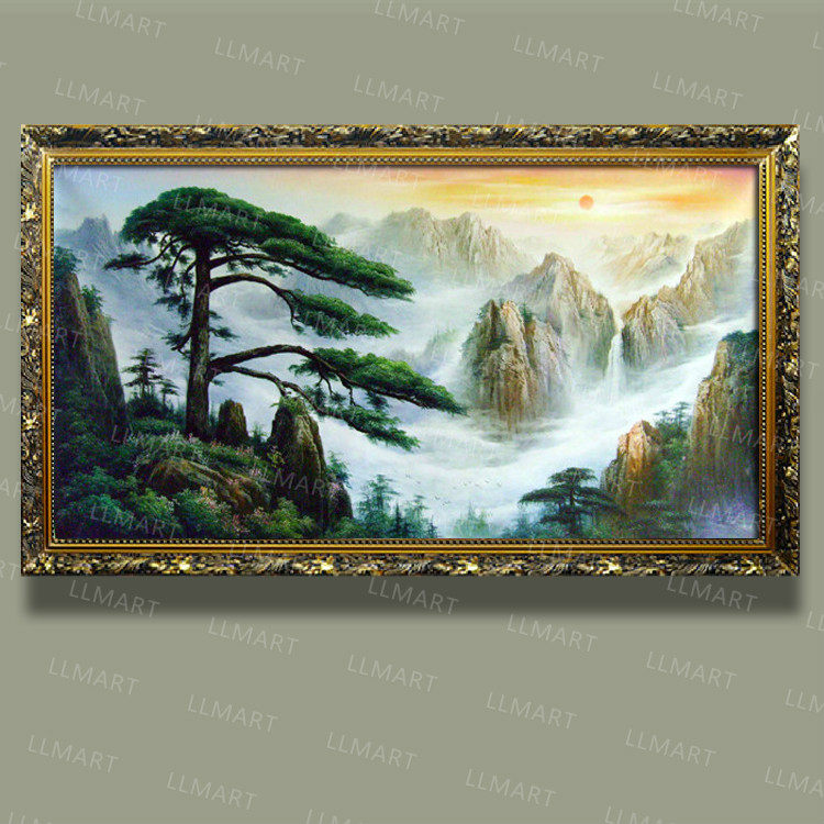 迎客松油画手绘山水风景客厅办公室装饰画挂画风水油画