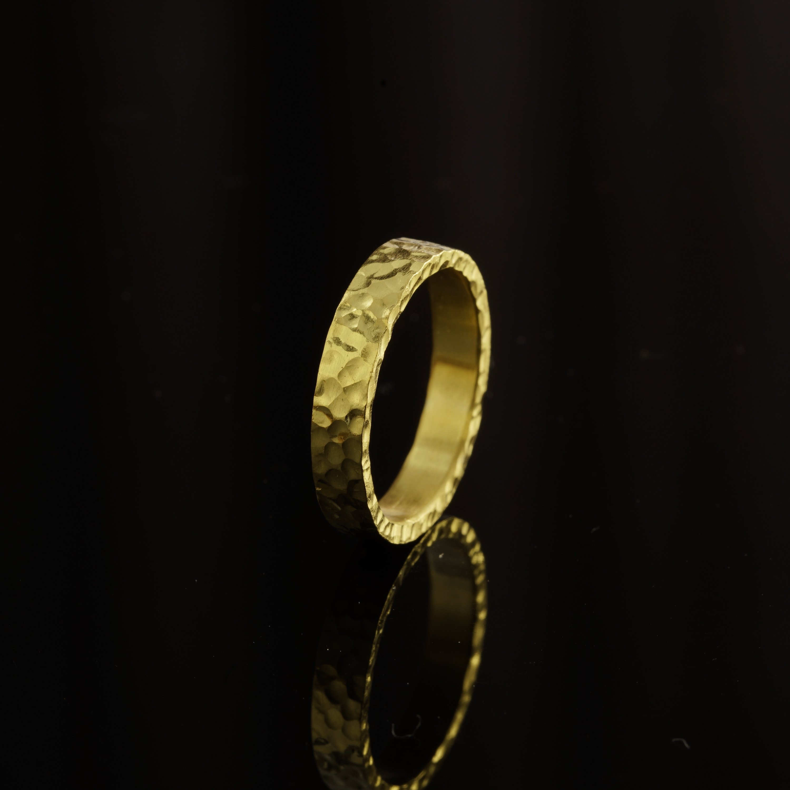 足金24k锤纹黄金戒指20年匠人手工打造古法手饰