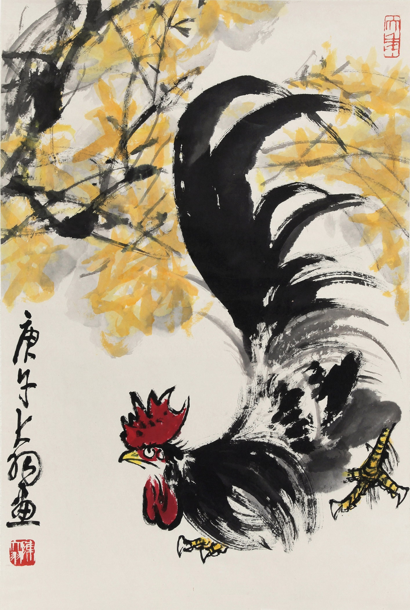装饰画吉图大吉迎春公鸡大羽国画陈大羽卧室挂画国画