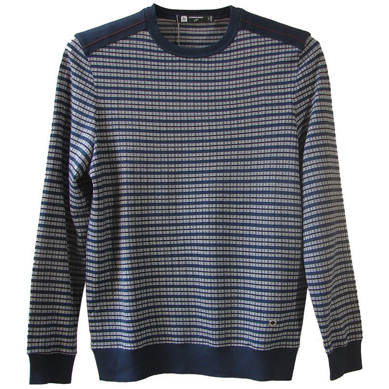 leonardo利奥纳多老人头男装春秋秋季圆领针织提花小格t恤