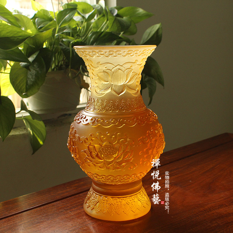 禅悦佛艺佛堂用品琉璃供佛花瓶清莲净水宝瓶摆件