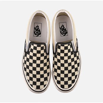 VANS/VANS ເກີບຜູ້ຊາຍແລະແມ່ຍິງຂອງແທ້ຈິງຢ່າງເປັນທາງການ SLIP ON Anaheim ສີດໍາແລະສີຂາວ checkerboard sneakers canvas ຄລາສສິກ