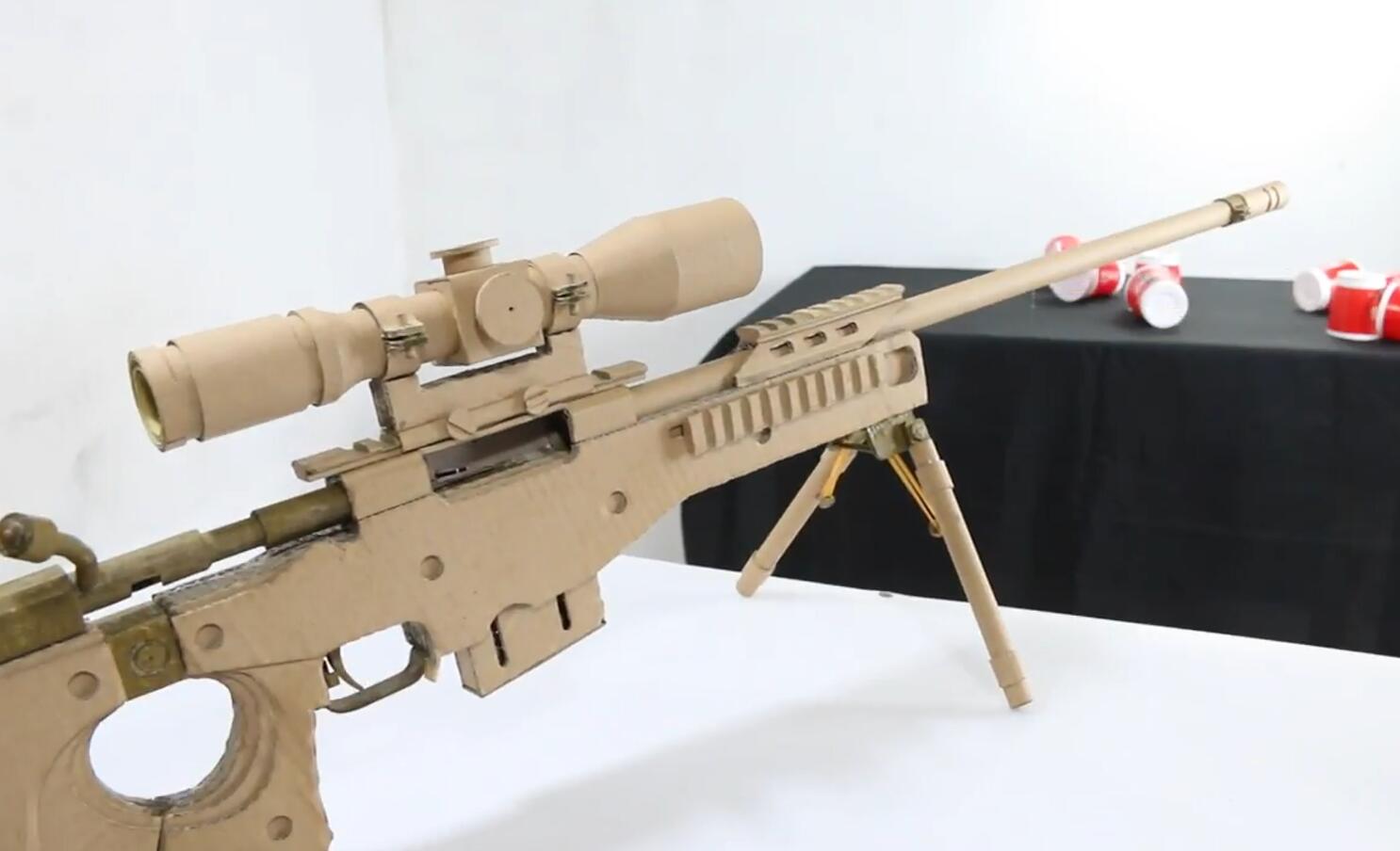 非实物瓦楞纸纸板枪模m416 awm 98k等可发射diy模型视频教程 图纸