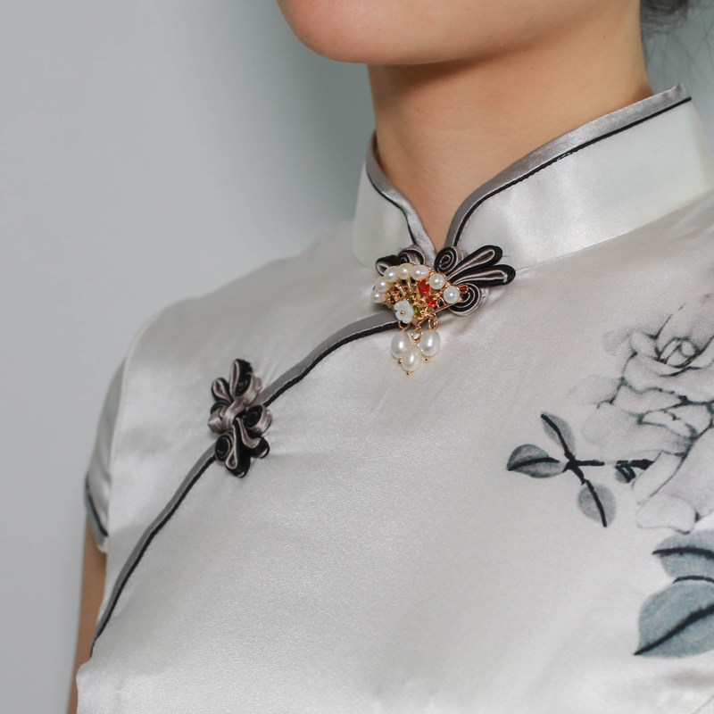 榅妮女巫原创百搭饰品天然珍珠镶嵌别针旗袍胸针