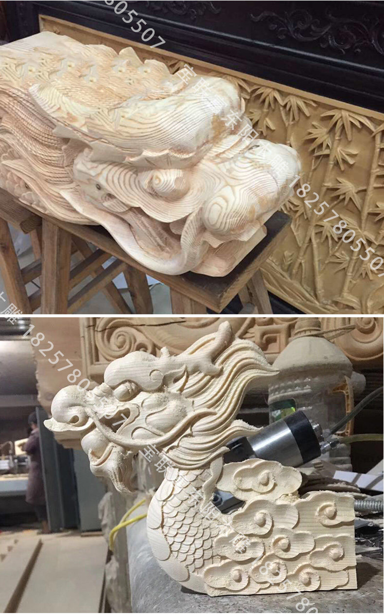 龙头东阳木雕中式柱头亭古建装饰实木机手工立体木雕