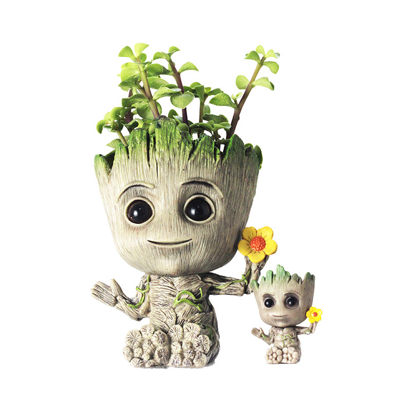 格鲁盆栽小鸡拿花可爱绿萝个性创意格鲁特植物花盆