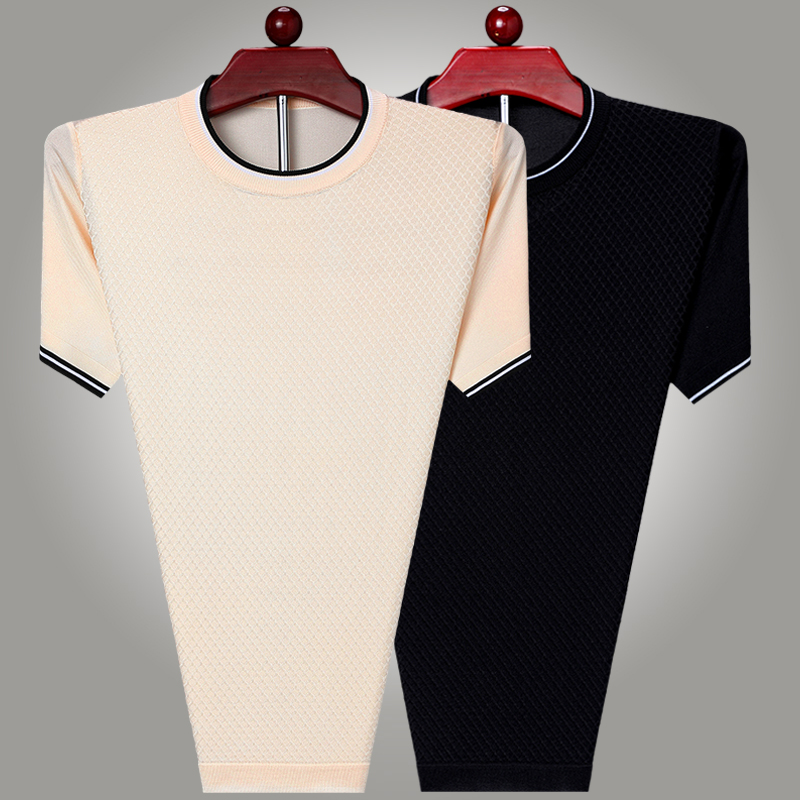 花花公子桑蚕丝短袖t恤男2022年新款冰丝体恤中年男士爸爸装上衣