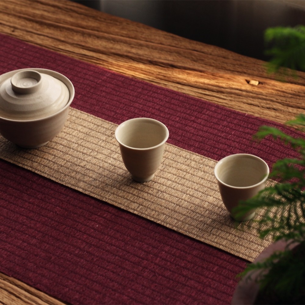 定制复古文艺茶席麻席素雅茶道零配亚麻桌旗茶道