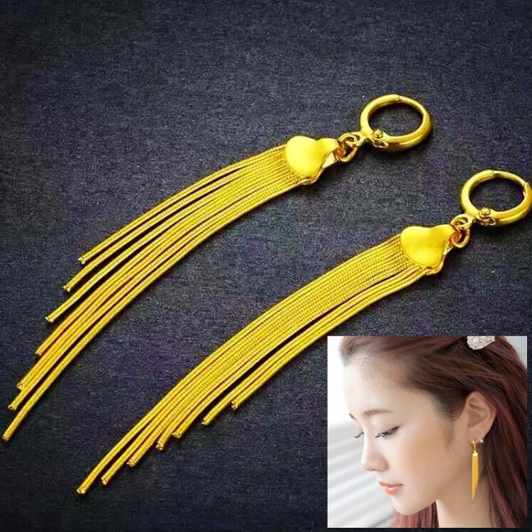 耳环黄金长耳过敏沙金不掉掉色24k仿真真金耳环