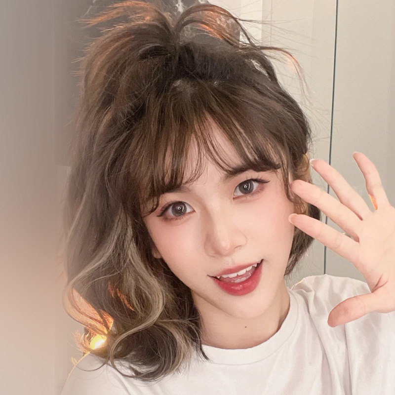 头套假发日常挑染金色白金色短发羊毛卷挂耳女全日常整顶假发