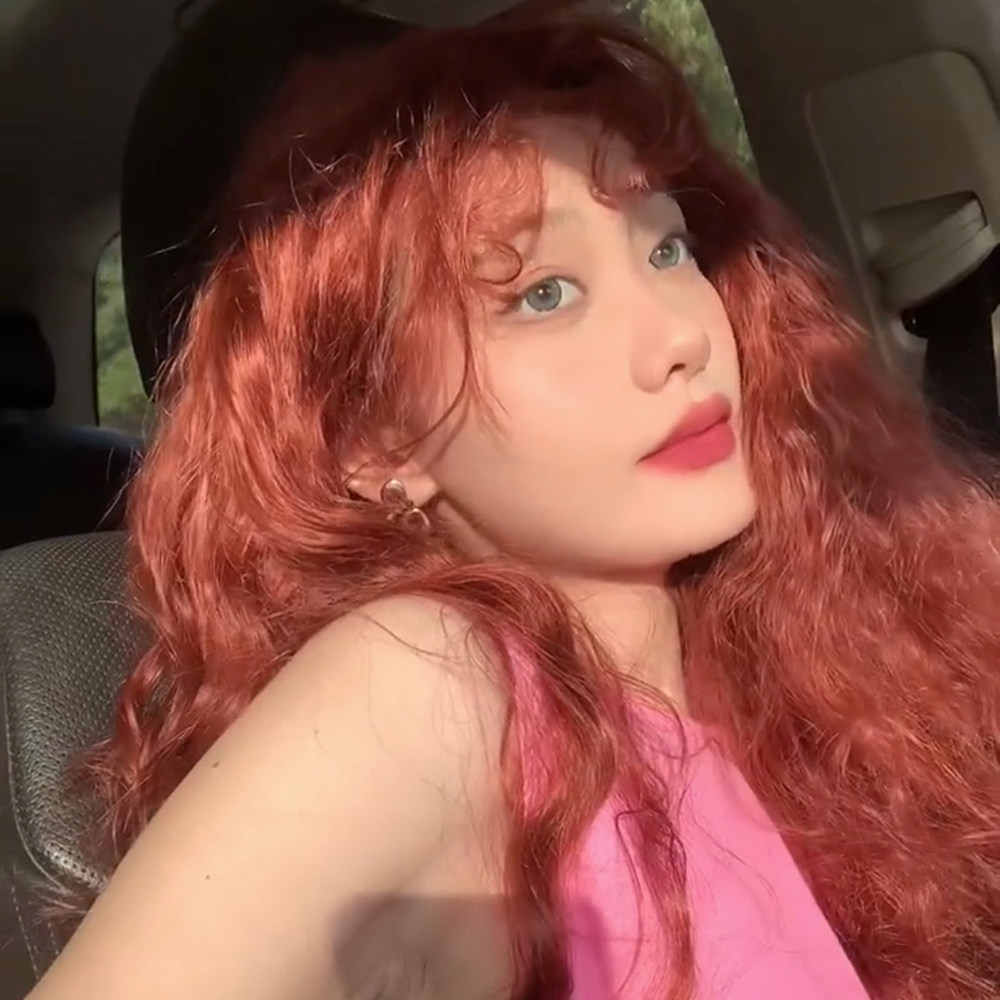 水舞羊毛卷假发刘海长卷卷发橘棕红色女团辣妹日常整顶假发