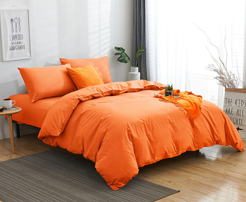 件套纯棉橘黄色四件18m橙色床单被套全棉15米床品套件