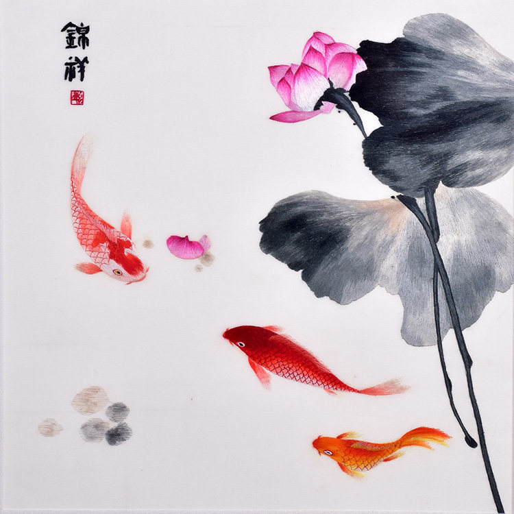 苏绣diy套件针迹扫描水墨荷花锦鲤自学手工苏绣