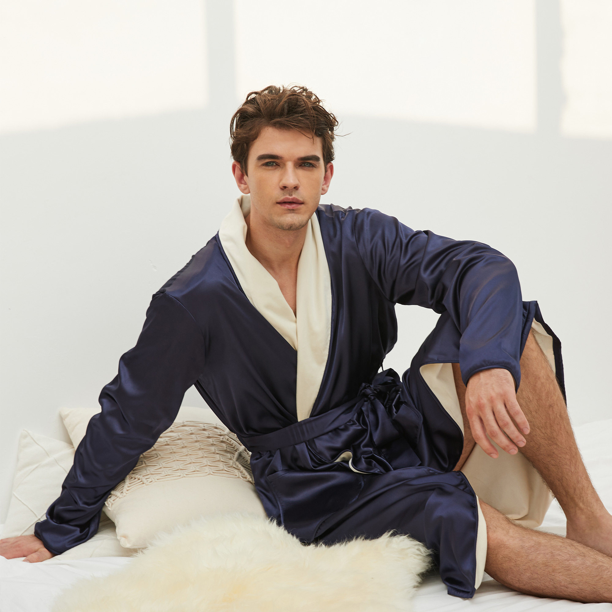 nt冬季加厚加绒系带睡袍保暖浴袍男士睡衣大码秋冬长款浴衣家居服