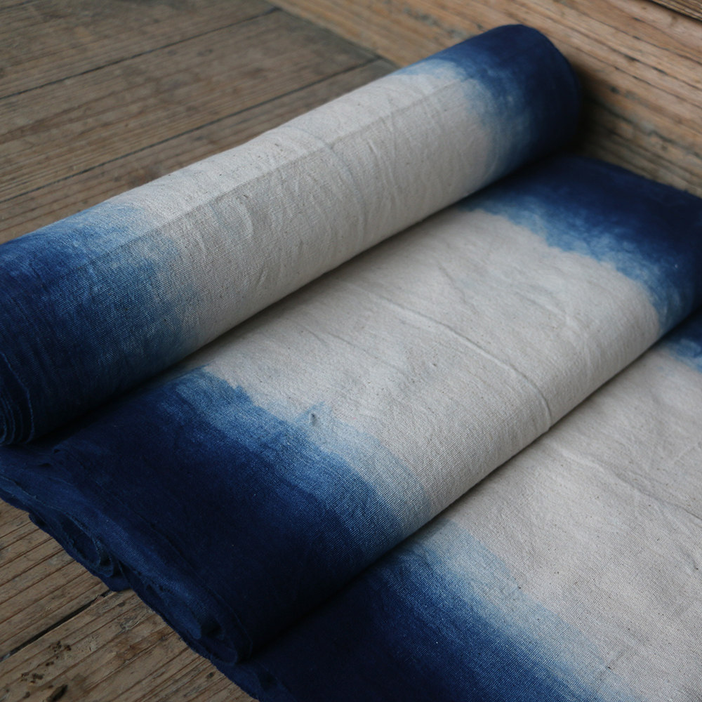 贵州手织土布古法植物染草木染渐变传统发酵蓝染窗帘门帘纯棉布