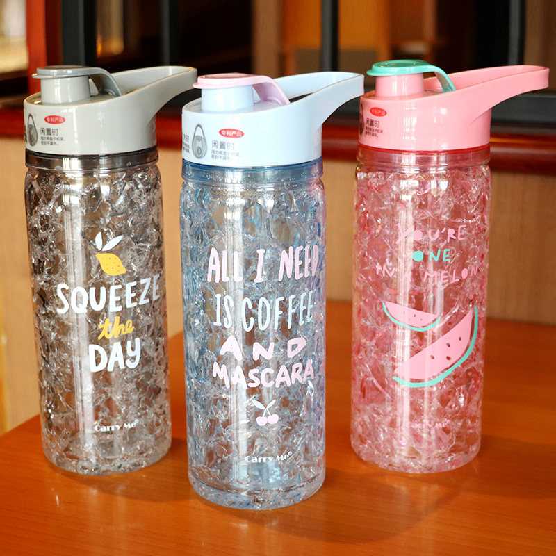 夏日双层冷冻杯便携塑料杯抖音男女网红冰镇水杯冰爽碎冰杯冰酷杯