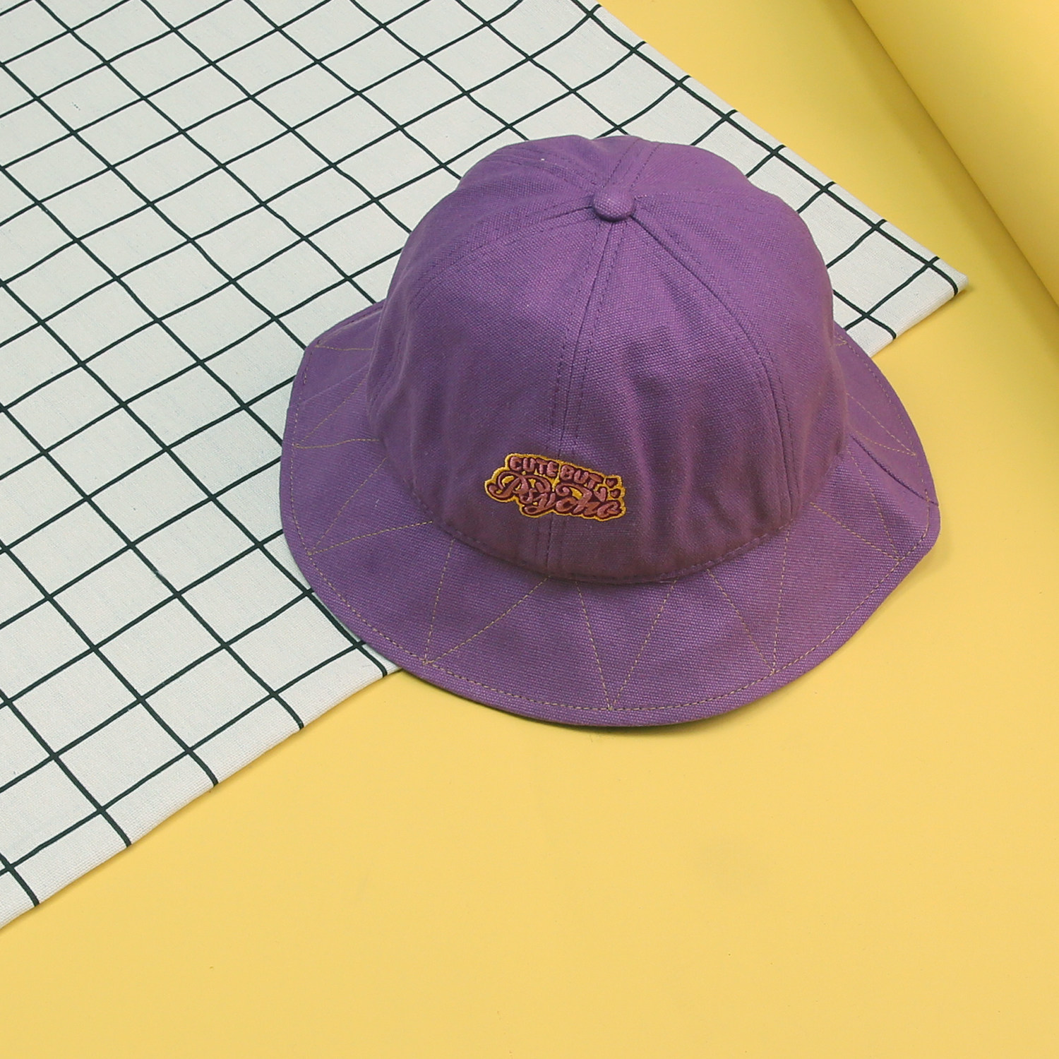 shark萨刻 趣味刺绣插画 渔夫帽 帽子女可爱遮阳可调节紫色 原创