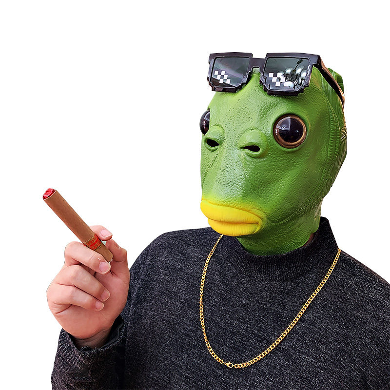 沙雕动物头套抖音同款火星人绿鱼人面具大猩猩直播搞怪万圣节表演