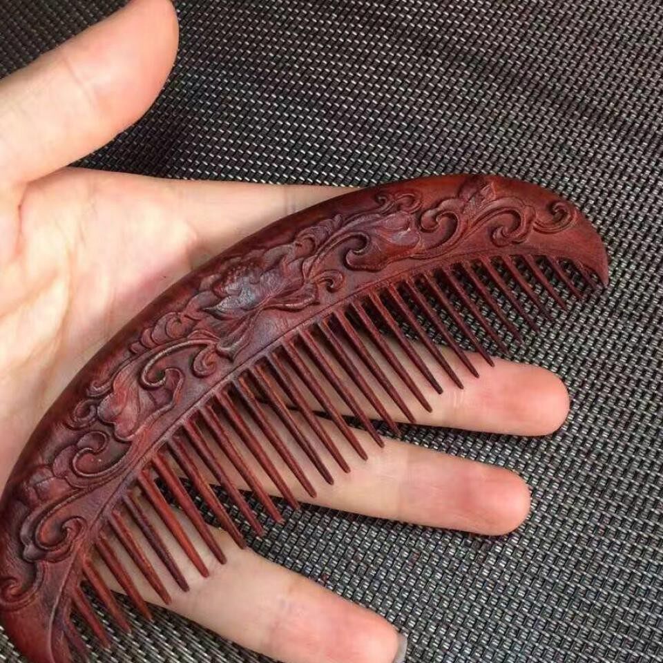 非洲紫檀整料精雕修补美发木梳梳子赞比亚血檀其他特色工艺品
