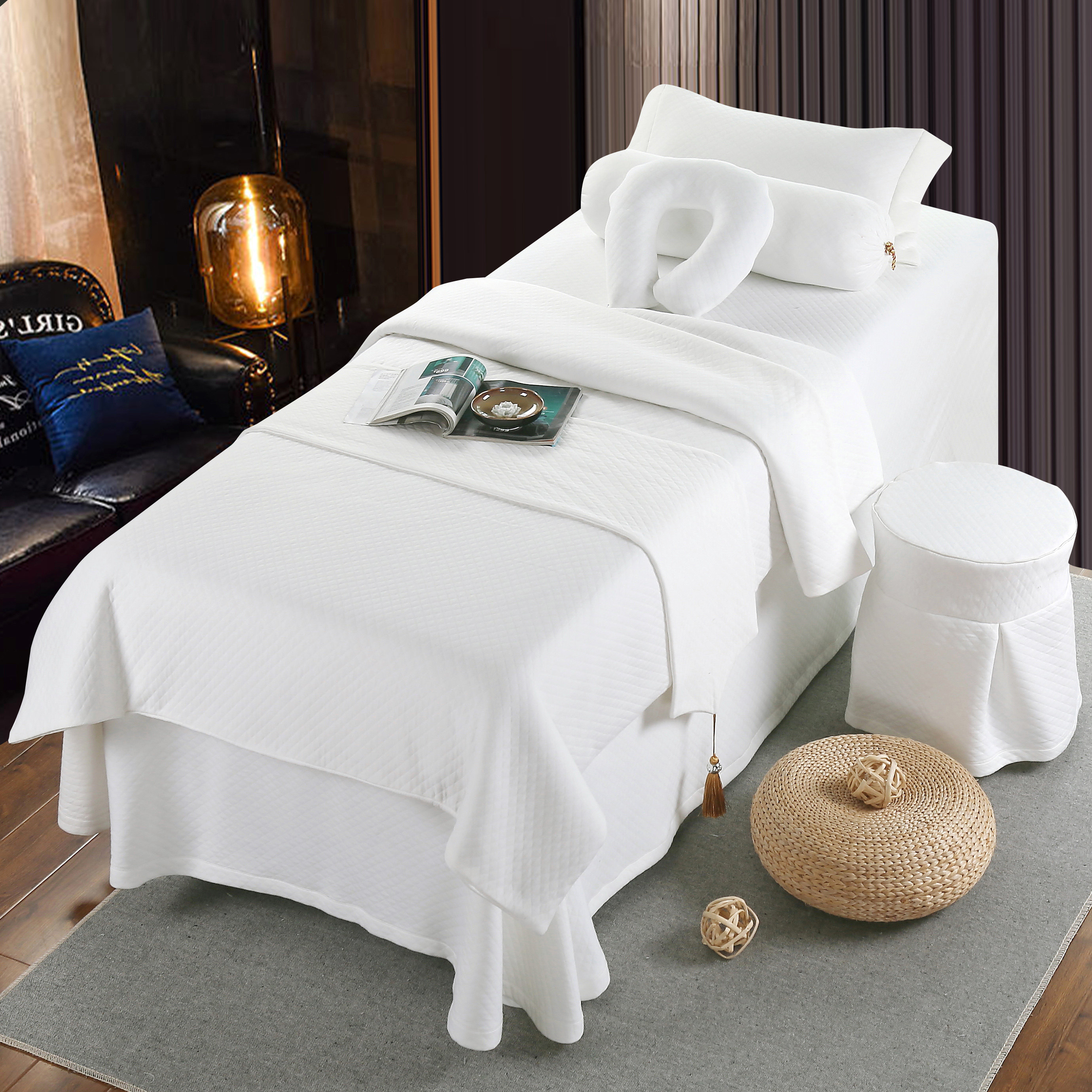 件套美容床套四件纯色纯棉针织全棉按摩养生床罩