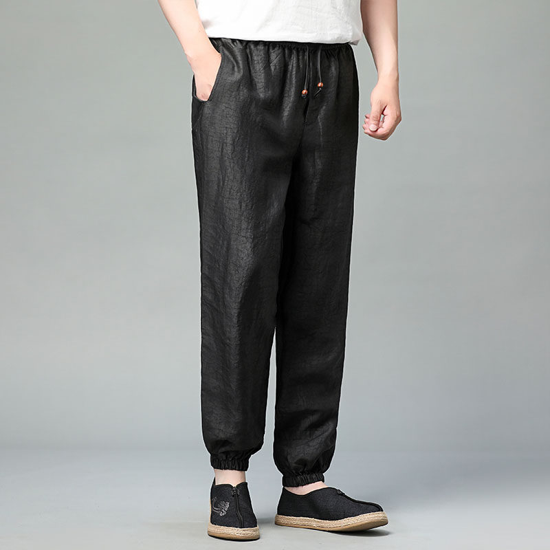 龟纹香云男裤束脚宽松裤子真丝桑蚕蚕丝休闲裤休闲裤