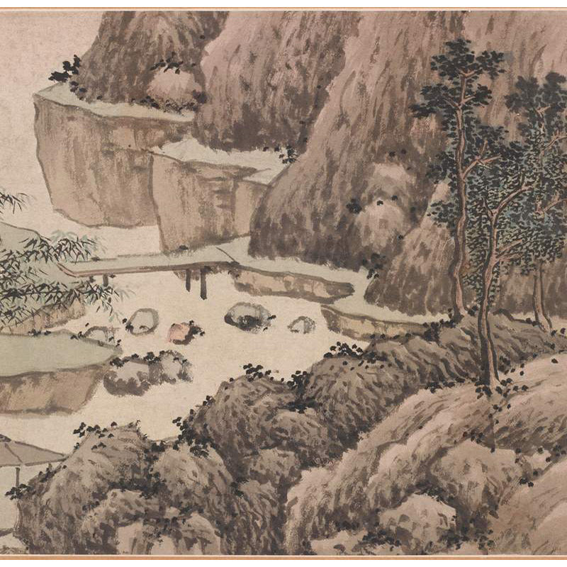 沈周竹园茅亭图卷复古山水横幅国画真迹微喷国画