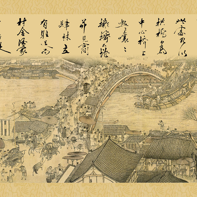 赵孟頫清明上河图复古书画真迹仿古复制微喷山水国画国画