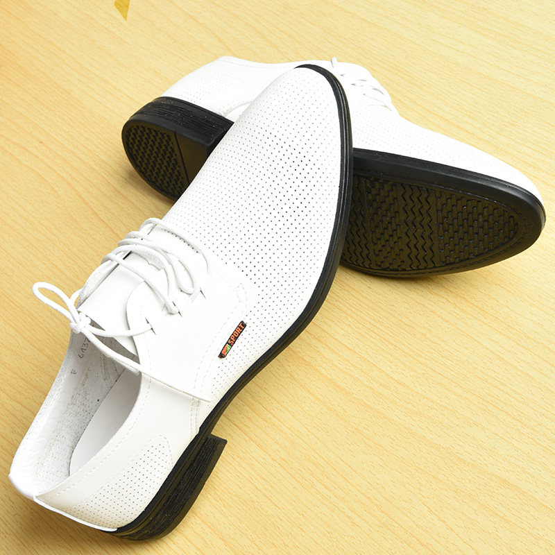 皮鞋商务皮软软皮休闲务正白色男士凉鞋网眼单鞋