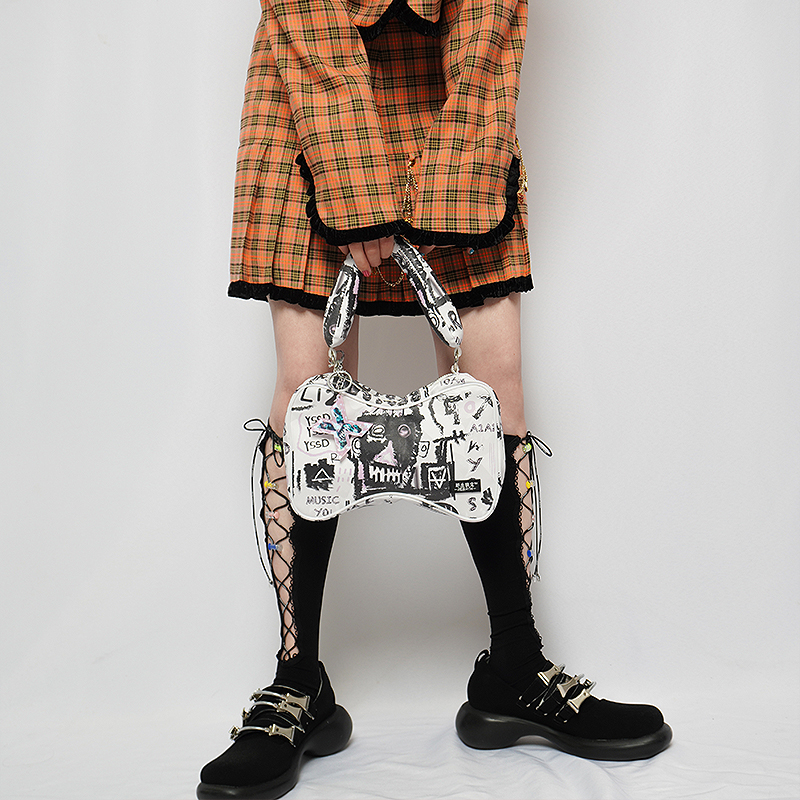 rebirth野生设定原创ABG辣妹涂鸦蝴蝶结女包腋下单肩斜挎包音乐节