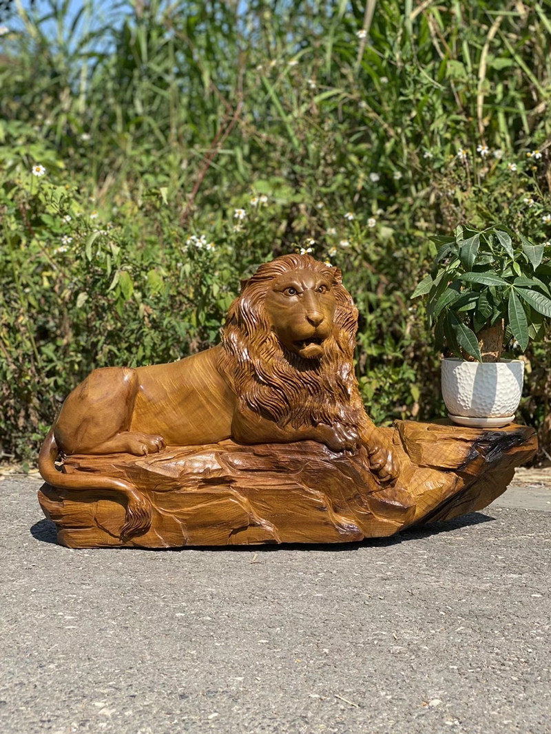 摆件金丝楠木狮子实木根雕动物家居办公室工艺品根雕