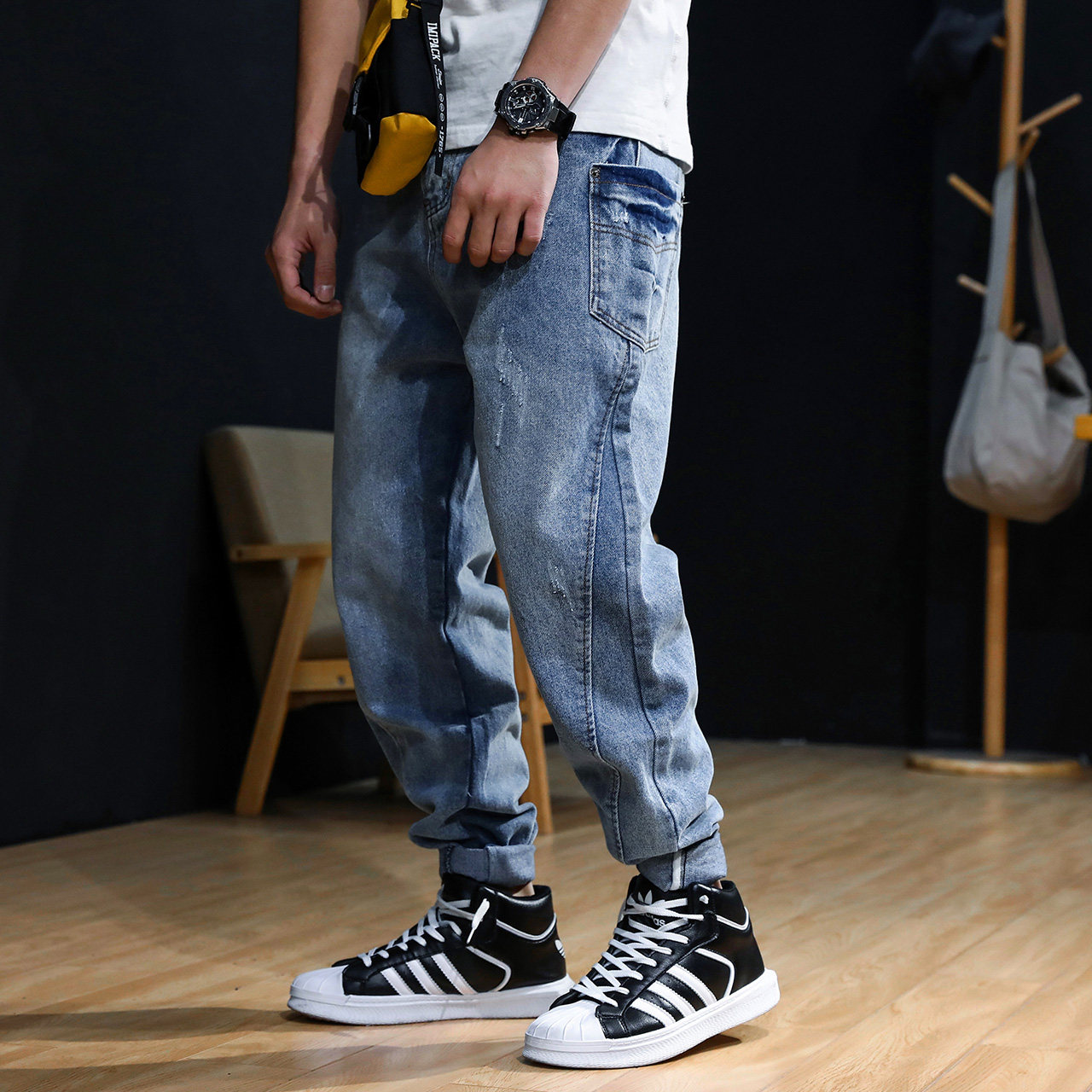 代购牛仔裤宽松潮流百搭小脚裤子日系潮牌嘻哈牛仔裤