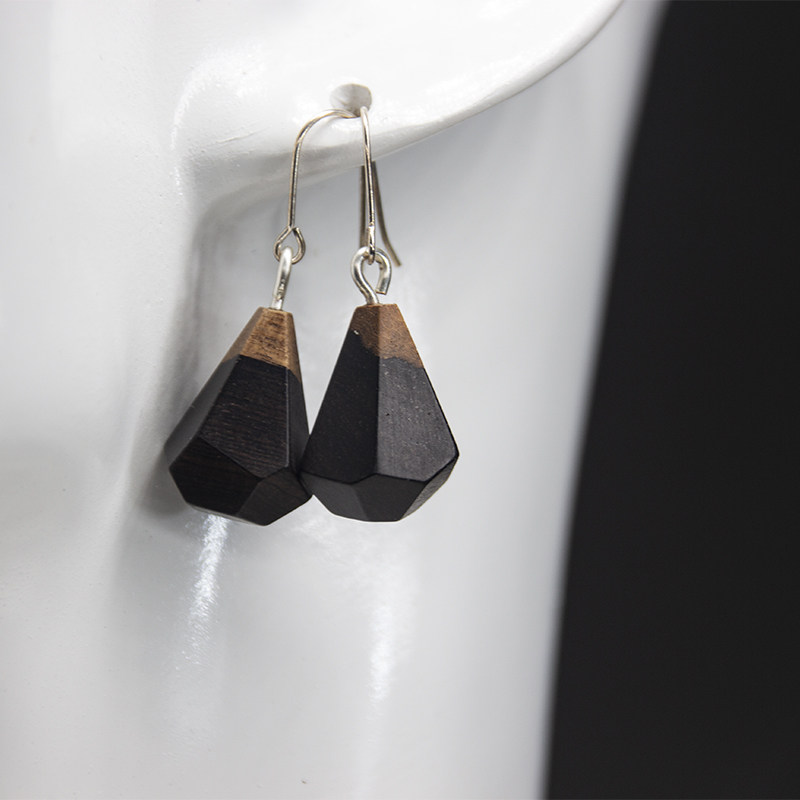 言物菱动原创复古双色女黑檀木高级耳饰简约耳环